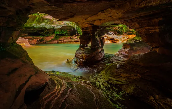 Picture water, river, rocks, the grotto