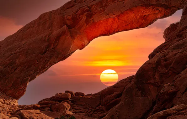 The sky, the sun, clouds, light, sunset, rock, stones, rocks