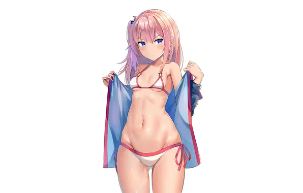 Girl, sexy, cleavage, pink hair, long hair, boobs, anime, blue eyes