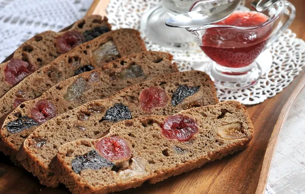 Picture bread, jam, dried fruits