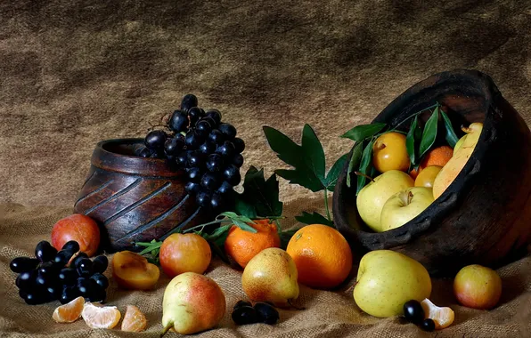 Picture apples, food, grapes, fruit, still life, pear