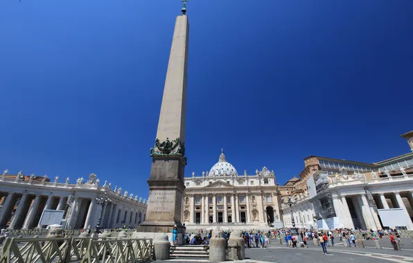 Picture the sky, people, obelisk, The Vatican, St. Peter's Cathedral, St. Peter's square