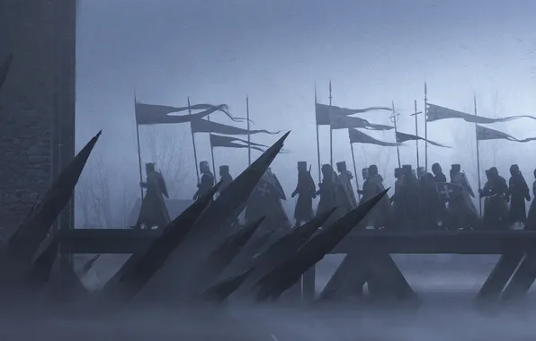 Bridge, cross, army, flag, hike, the crusaders, digital art, Crusader