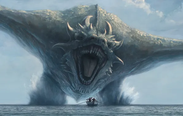 Picture Dragon, Monster, Boat, People, Teeth, Mouth, Sea monster