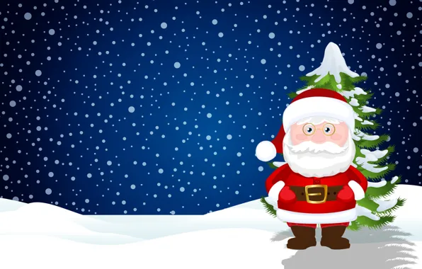 Winter, Minimalism, Snow, New Year, Christmas, Snowflakes, Background, Santa