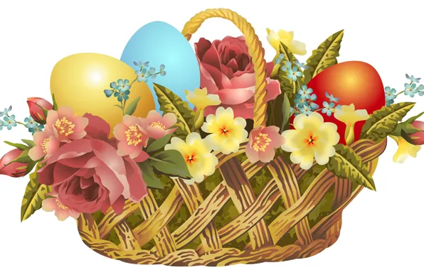 Picture flowers, basket, eggs, Easter