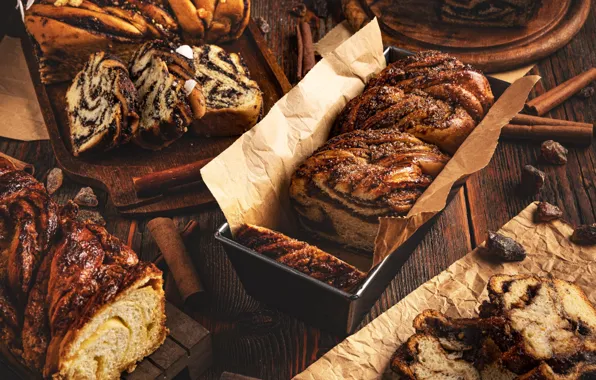 Cinnamon, cakes, buns, roll, rolls, bakery products, dates, puff