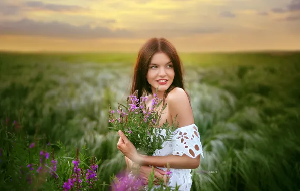 Girl, flowers, Alexander Drobkov-Light, Julia Khudoleeva