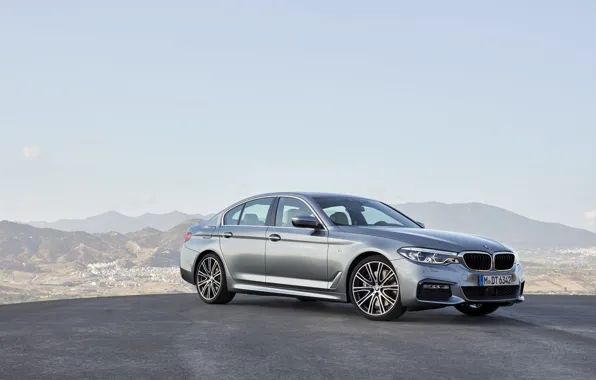 Picture the sky, mountains, grey, BMW, sedan, Playground, 540i, 5