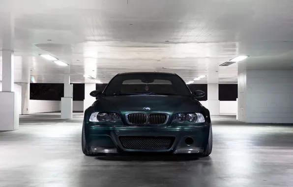Picture BMW, E46, Parking, M3, Front view, Dark green