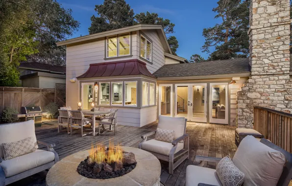 House, fire, chairs, terrace