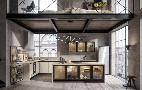 Style, interior, Italy, kitchen, living room, Italian design, two levels, Arzachena Kitchen
