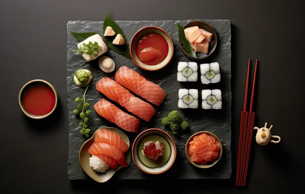 Sushi, rolls, Asian cuisine, AI art, neural network