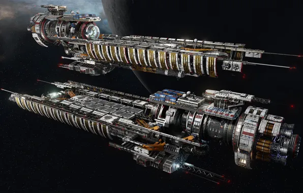 Space, planet, ships, Fractured Space, USR Disruptor