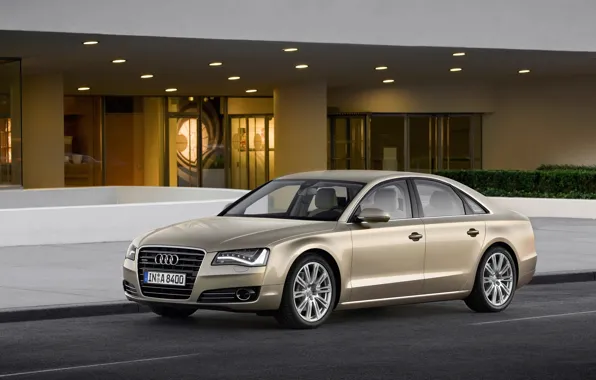 Picture road, grass, house, Audi, Audi, A8 2012