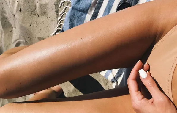 Sand, girl, panties, manicure, slender legs, tanned legs