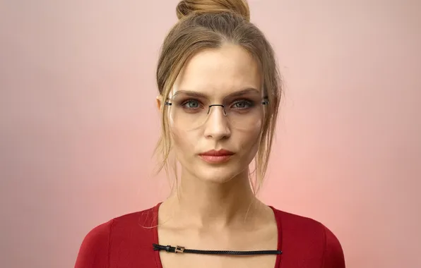 Look, pose, model, makeup, glasses, in red, model, hair