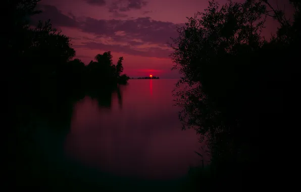 The sky, sunset, nature, lake, the evening