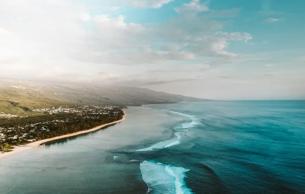 The sky, Sand, Clouds, The ocean, Sea, Beach, Fog, Trees