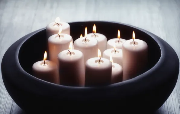 Macro, fire, pink, candle, bowl, candles, candles, bowl