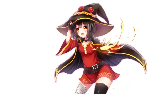 White, girl, background, magic, hat, MAG, anime, art