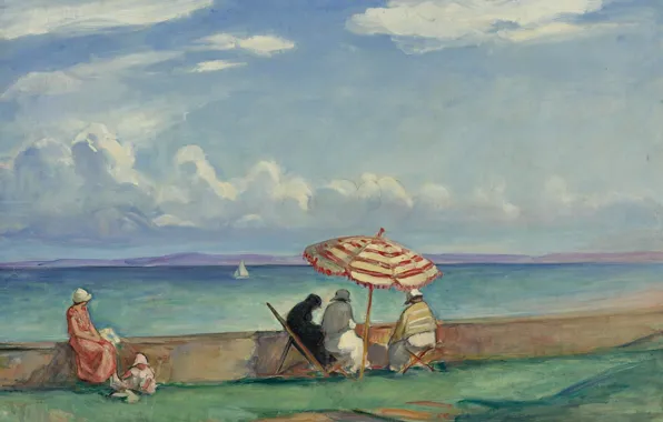 Landscape, picture, Henri Lebasque, Henri Lebacq, The umbrella on the Terrace at Morgat