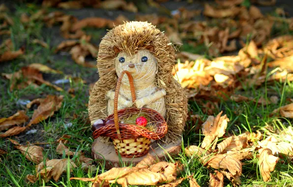 Picture autumn, leaves, hedgehog, figure