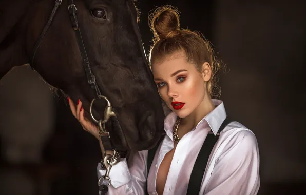 Picture look, face, girl, face, background, horse, horse, makeup