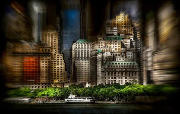 Picture treatment, blur, Manhattan, New-York, Battery Park