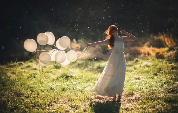 Summer, girl, the sun, balls, dress
