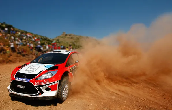 Picture Ford, Red, Dust, skid, Turn, WRC, Rally, Fiesta
