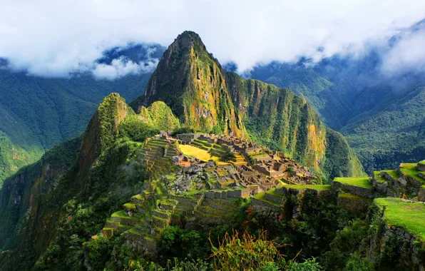 The sky, clouds, mountains, the ancient city, Peru, Machu Picchu, the Incas