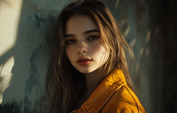 Look, girl, light, face, wall, portrait, shadows, brown hair