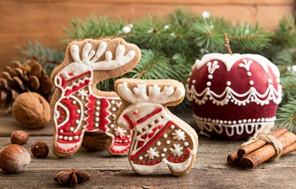 Branches, Board, Apple, cookies, Christmas, New year, cinnamon, deer
