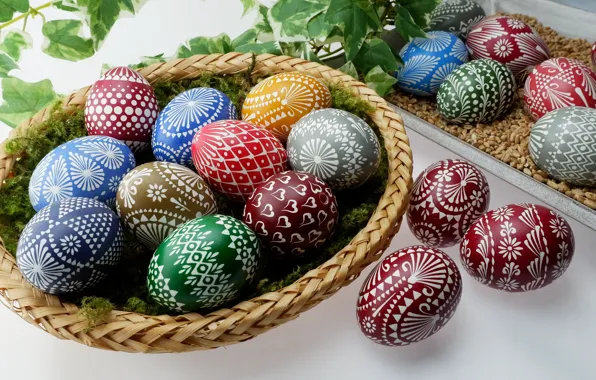 Leaves, table, holiday, pattern, grain, eggs, spring, Easter