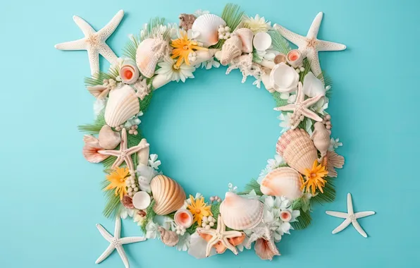 Shell, summer, wreath, flowers, marine, wreath, seashells