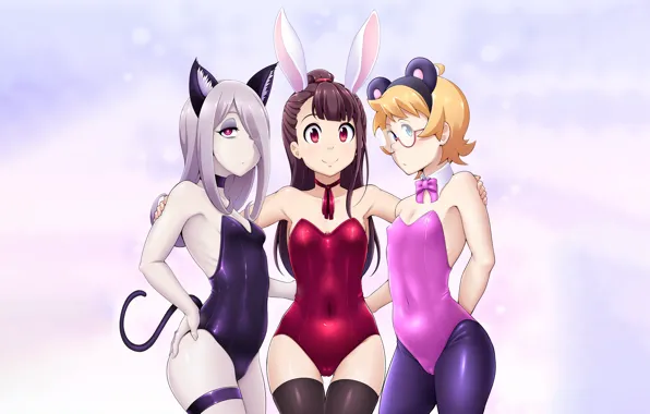 Sexy, cleavage, thighhighs, long hair, girls, brown hair, boobs, anime