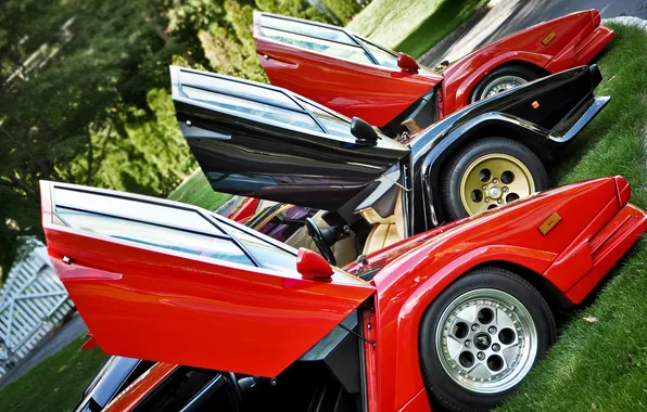 Red, black, Lamborghini, red, black, Lamborghini, Countach, Lambo doors