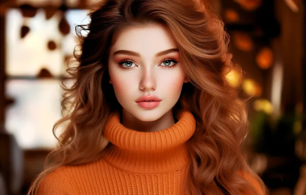 Look, girl, portrait, redhead, AI art, neural network