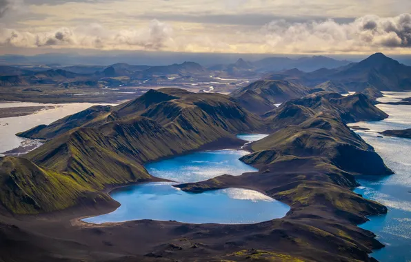 Clouds, mountains, nature, panorama, Iceland, lake