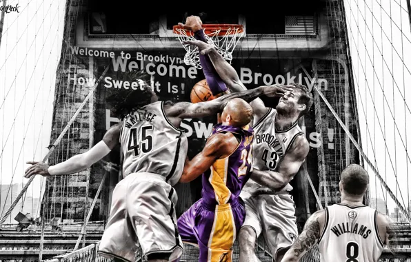 Picture Bridge, Ring, NBA, Lakers, Kobe Bryant, Nets, Players, Black And White
