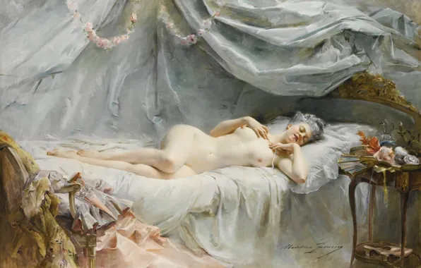 Woman, sleep, canopy, Madeleine Lemaire