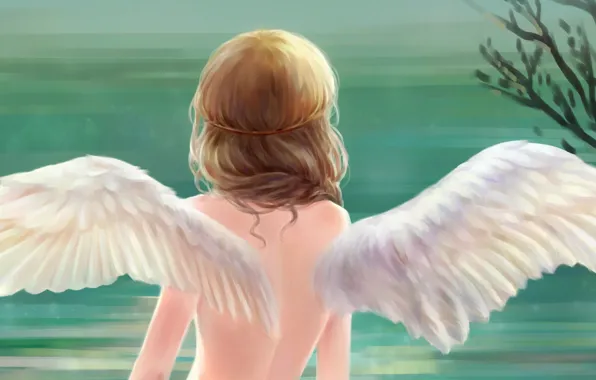 Picture girl, back, wings, angel, art, pai yu