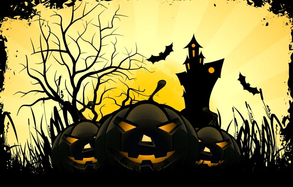 Smile, castle, tree, holiday, the moon, Halloween, Halloween, mouse