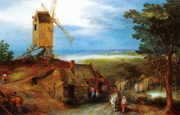 People, tree, horse, picture, Jan Brueghel the younger, Landscape with Meliza