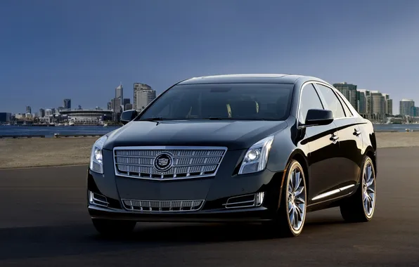 Picture the sky, the city, grey, Cadillac, panorama, sedan, the front, Cadillac