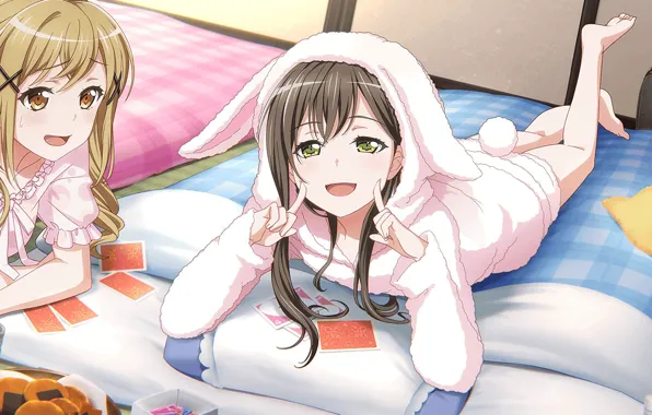 Girls, bed, pajamas, BanG Dream!