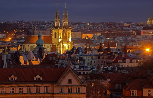 Night, lights, home, Prague, Czech Republic, panorama