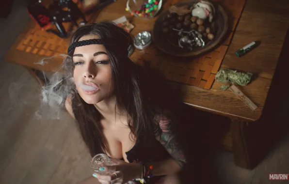 Chest, girl, model, smoke, tattoo, Russian, the mavri, Diane malison