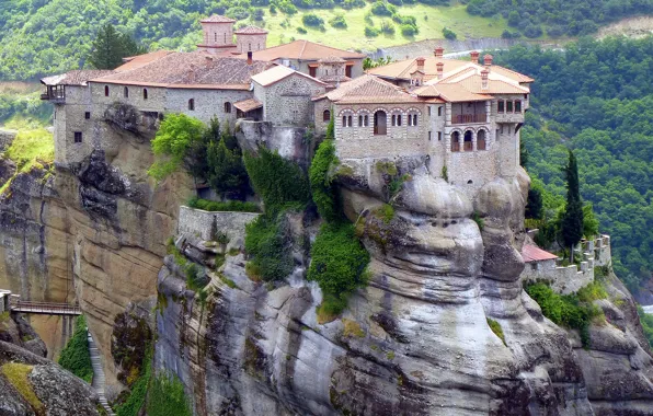 Rock, home, Greece, the monastery, Meteors